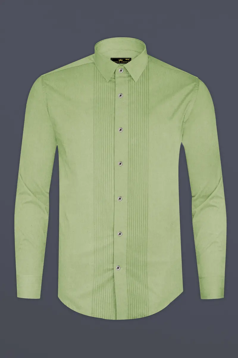 Eagle Green Subtle Sheen Snake Pleated Super Soft Premium Cotton Tuxedo Shirt 6