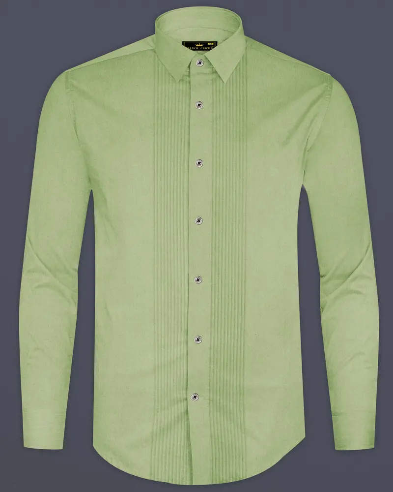 Eagle Green Subtle Sheen Snake Pleated Super Soft Premium Cotton Tuxedo Shirt 8