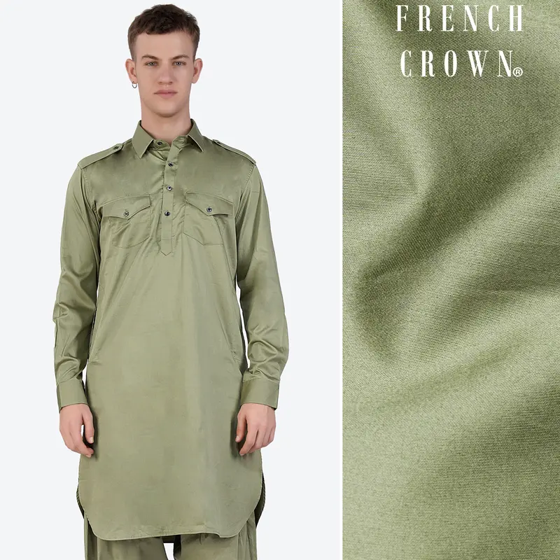 Eagle Green Subtle Sheen Super Soft Premium Cotton Pathani Kurta 1