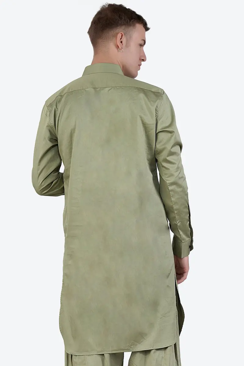 Eagle Green Subtle Sheen Super Soft Premium Cotton Pathani Kurta 7