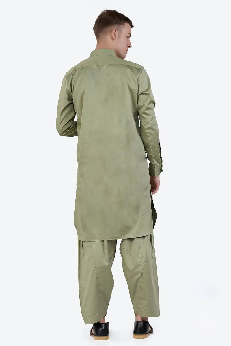 Eagle Green Subtle Sheen Super Soft Premium Cotton Pathani Kurta 9