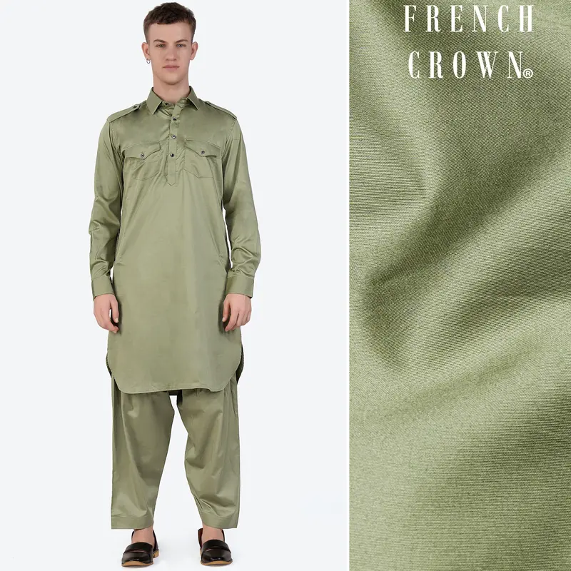Eagle Green Subtle Sheen Super Soft Premium Cotton Pathani Set 1