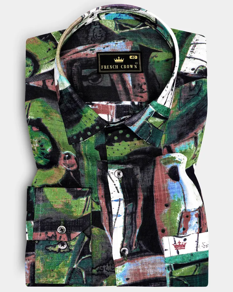 Earthtone-Moss Green And Clay Brown Abstract Printed Lightweight Premium Cotton Multicolor Casual Shirt 1