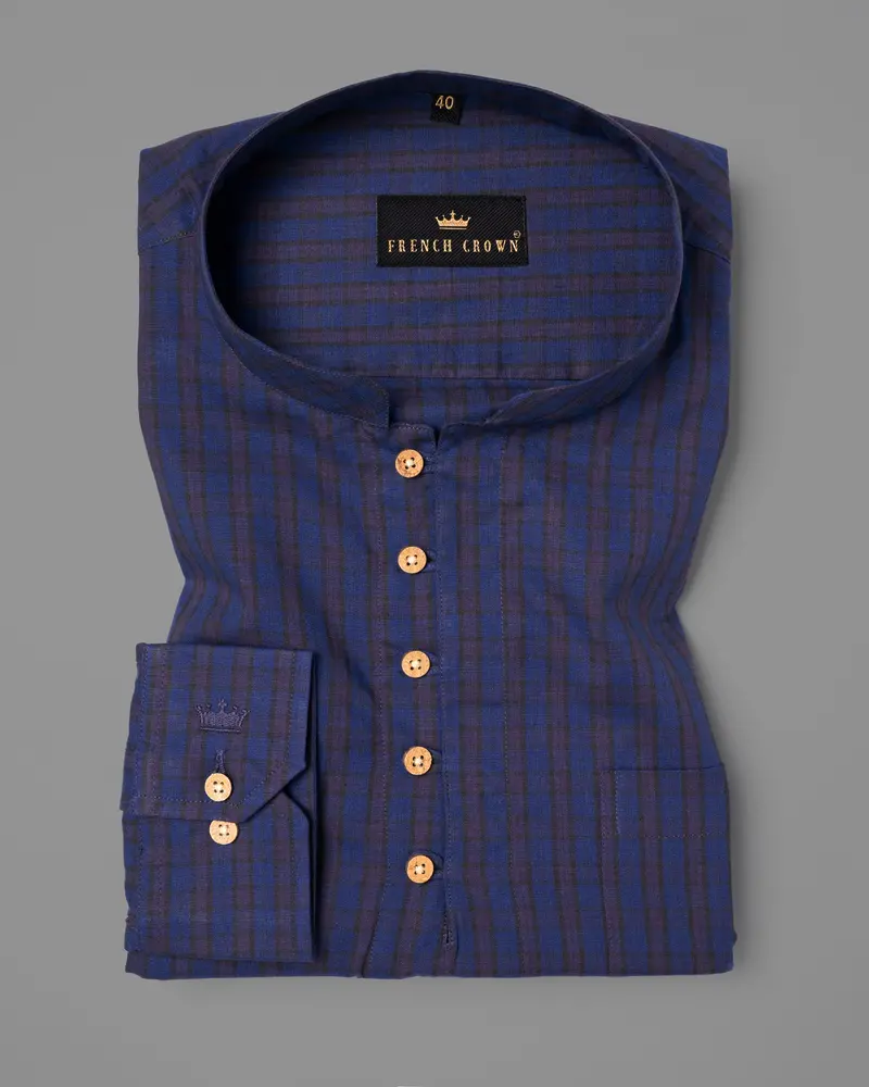 East Bay Blue Plaid Premium Cotton Kurta Style Shirt 2