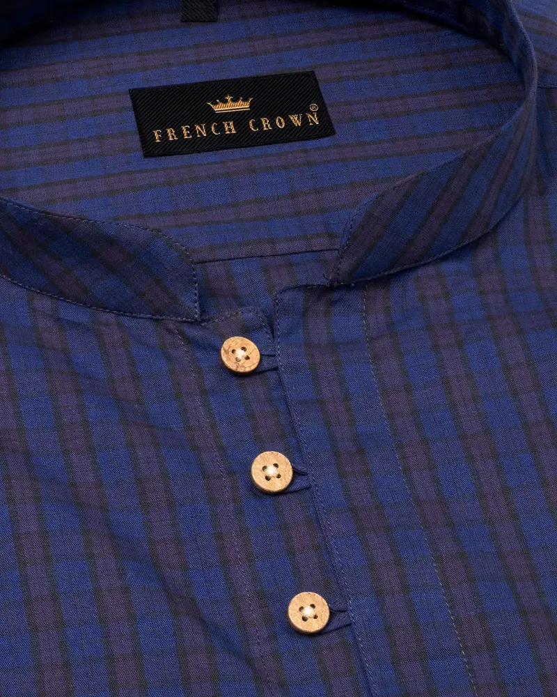 East Bay Blue Plaid Premium Cotton Kurta Style Shirt 4