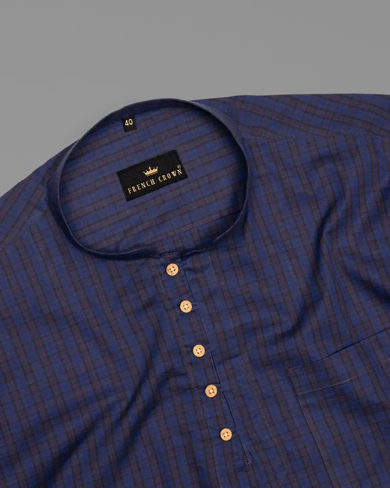 East Bay Blue Plaid Premium Cotton Kurta Style Shirt 5