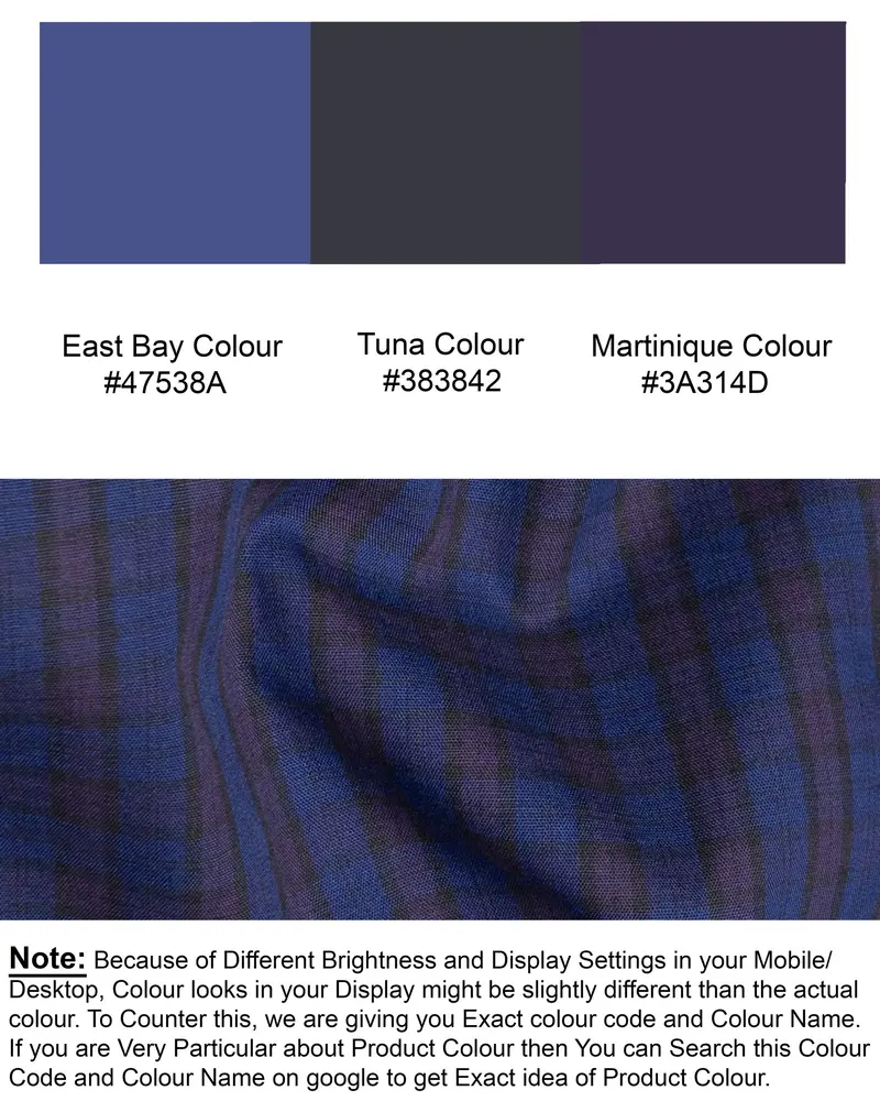 East Bay Blue Plaid Premium Cotton Kurta Style Shirt 8