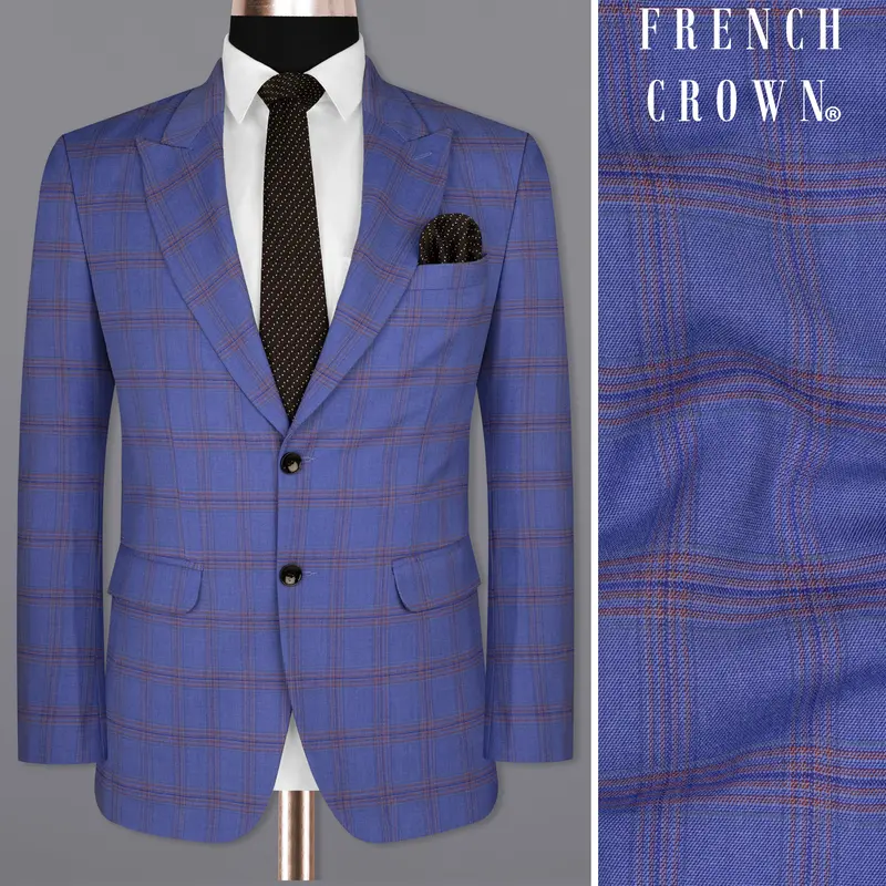 East Bay Blue Super Fine Windowpane Wool Rich Blazer 1