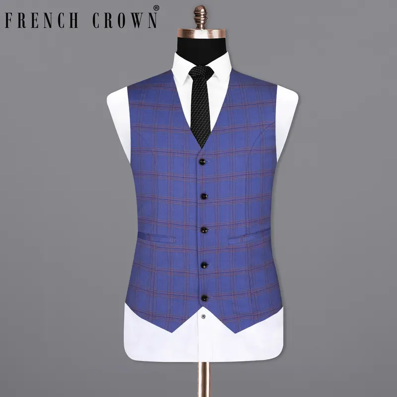 East Bay Blue Super Fine Windowpane Wool Rich Waistcoat 1