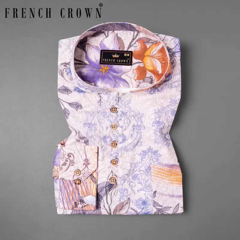 East Side Blue With White Multicolor Floral Printed Premium Tencel Kurta Shirt 1