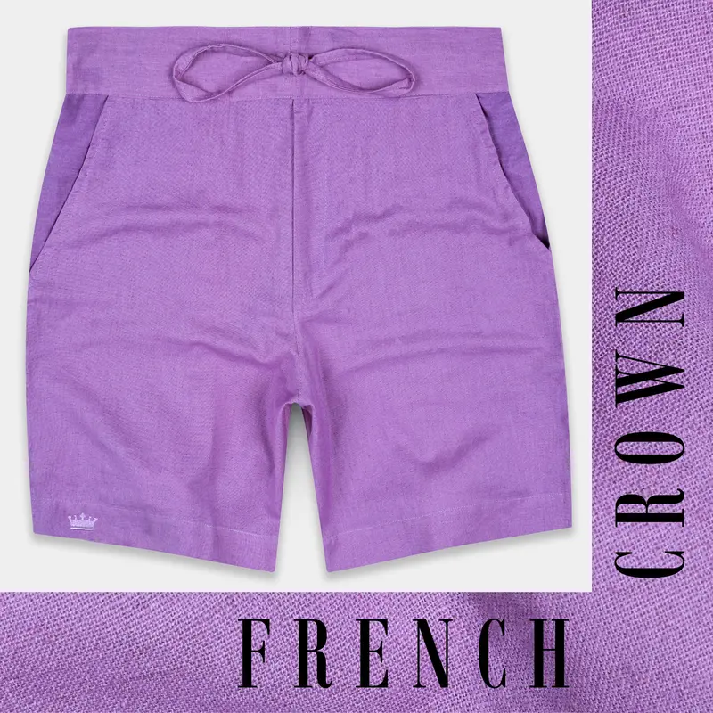 East Side Purple Textured Luxurious Linen Shorts 1