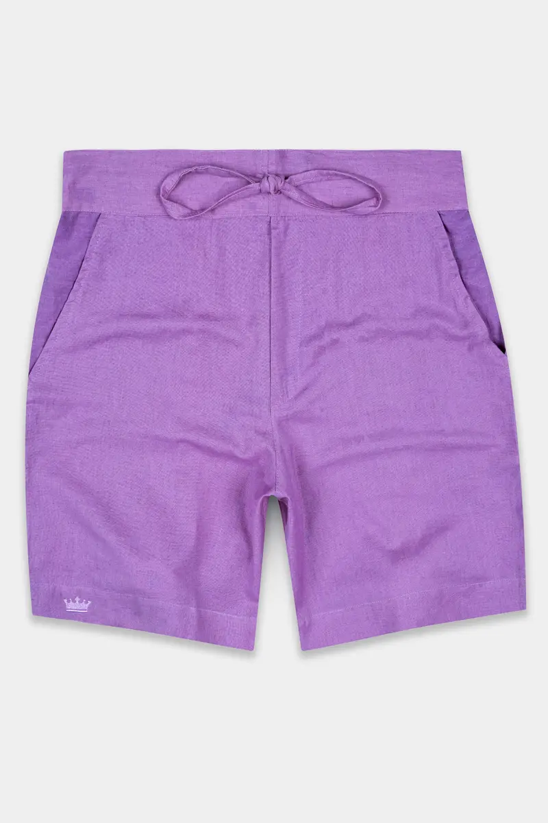 East Side Purple Textured Luxurious Linen Shorts 2