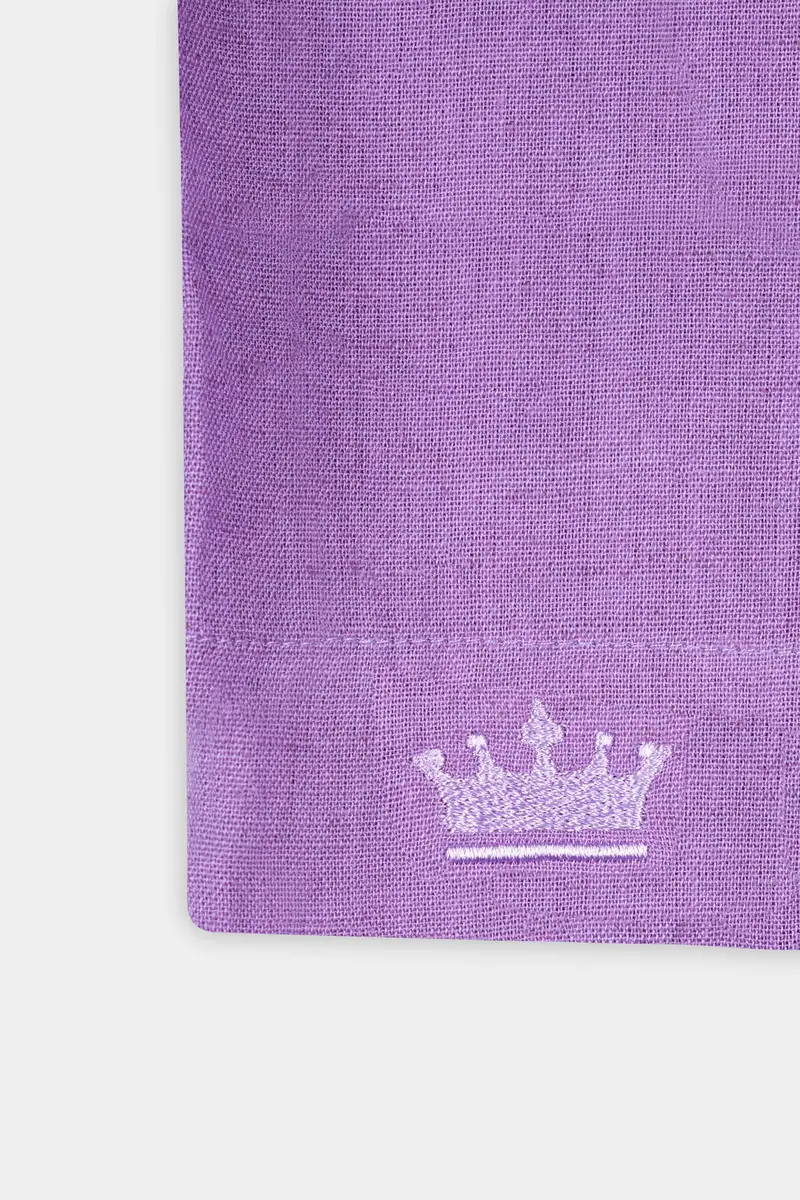East Side Purple Textured Luxurious Linen Shorts 4