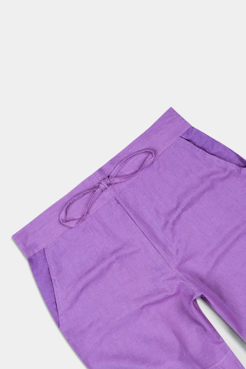 East Side Purple Textured Luxurious Linen Shorts 5