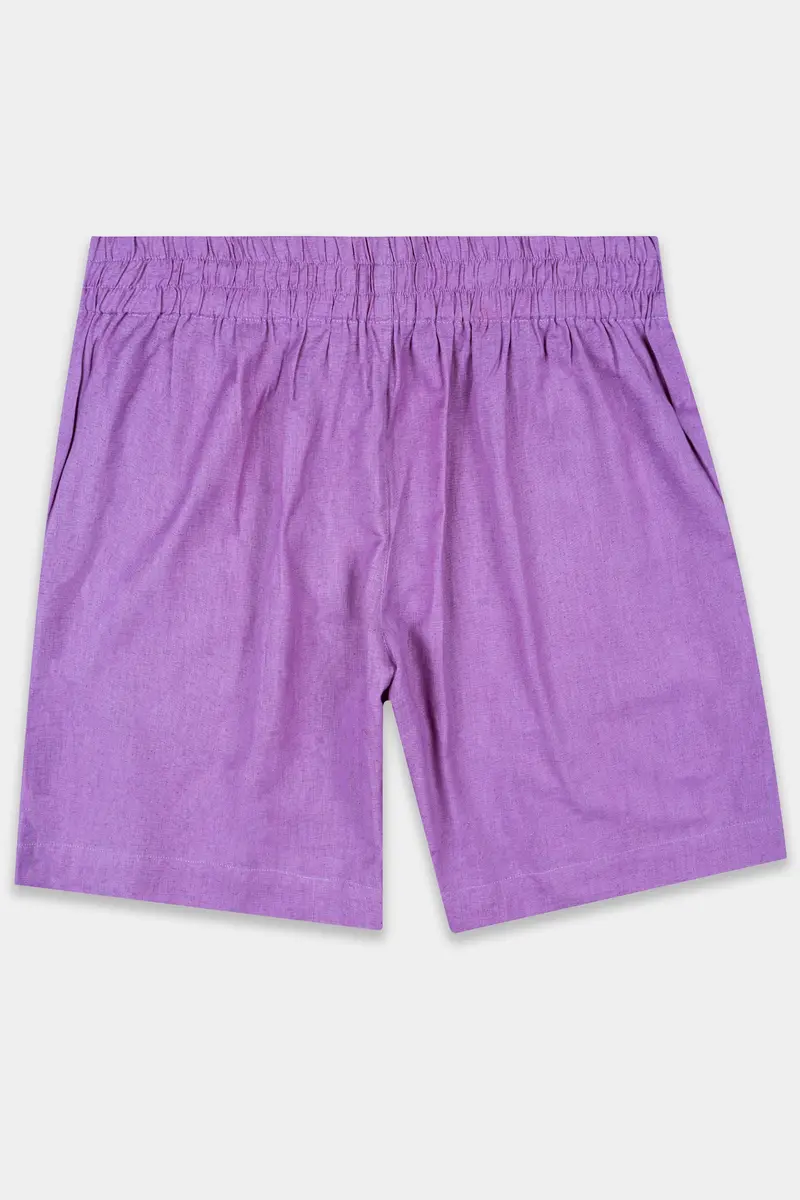 East Side Purple Textured Luxurious Linen Shorts 6