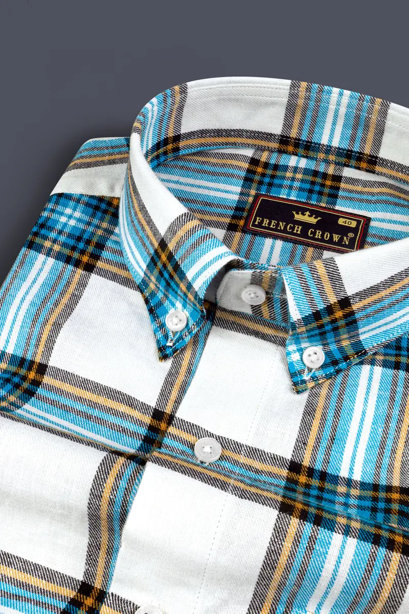 Eastern Blue And White Twill Plaid Premium Cotton Shirt 1