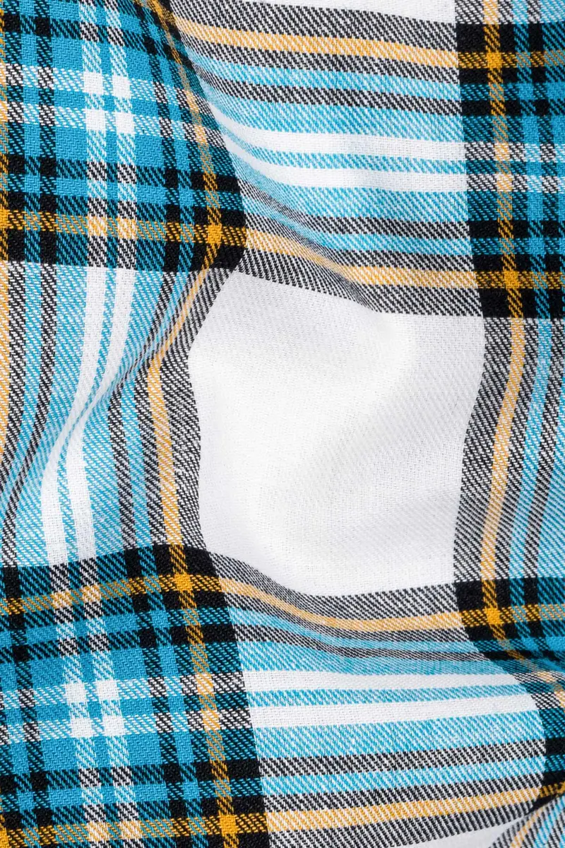 Eastern Blue And White Twill Plaid Premium Cotton Shirt 2