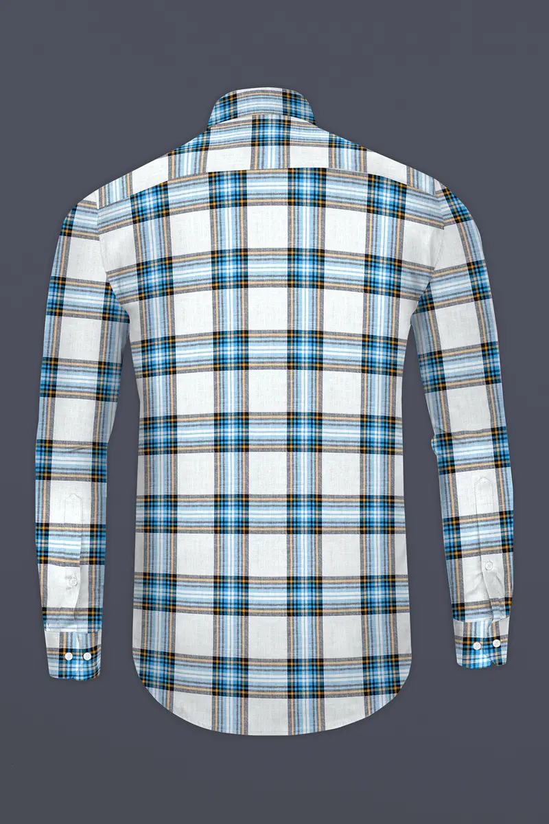 Eastern Blue And White Twill Plaid Premium Cotton Shirt 5