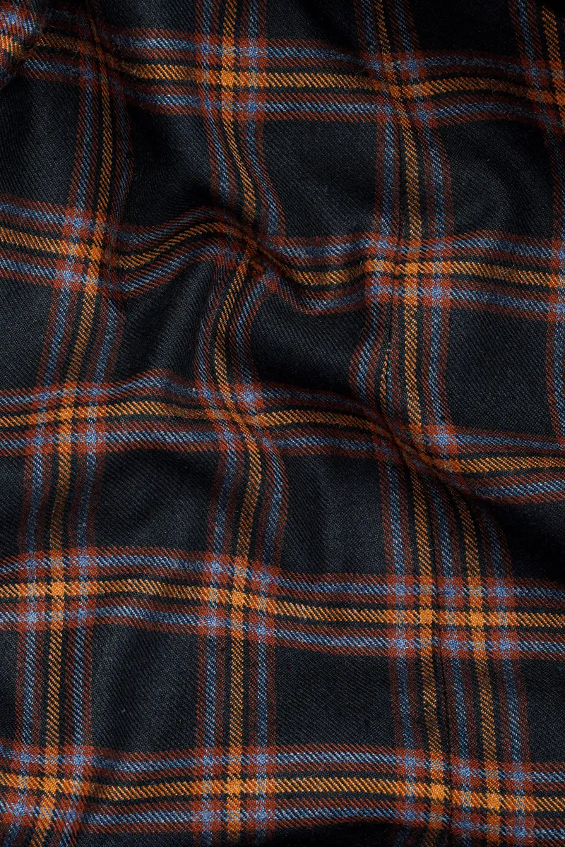 Ebony Blue And Mocha Brown Plaid Tweed Double Breasted Blazer 3
