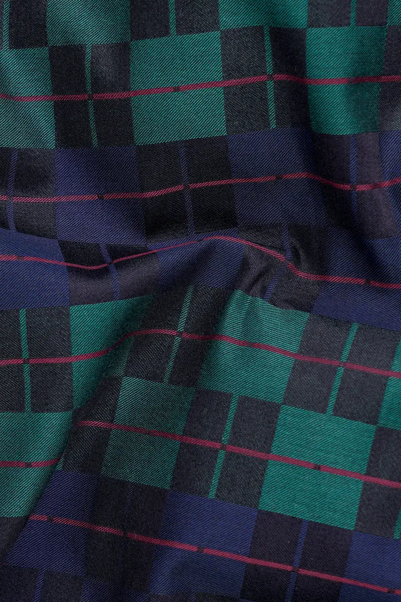 Ebony Blue And Plantation Green Plaid Jacquard Textured Premium Cotton Shirt 2