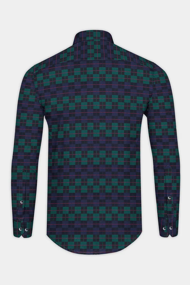Ebony Blue And Plantation Green Plaid Jacquard Textured Premium Cotton Shirt 5