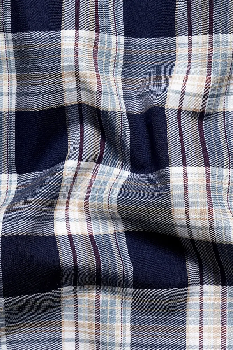 Ebony Blue And Porcelain Cream Twill Plaid Premium Cotton Shirt 2