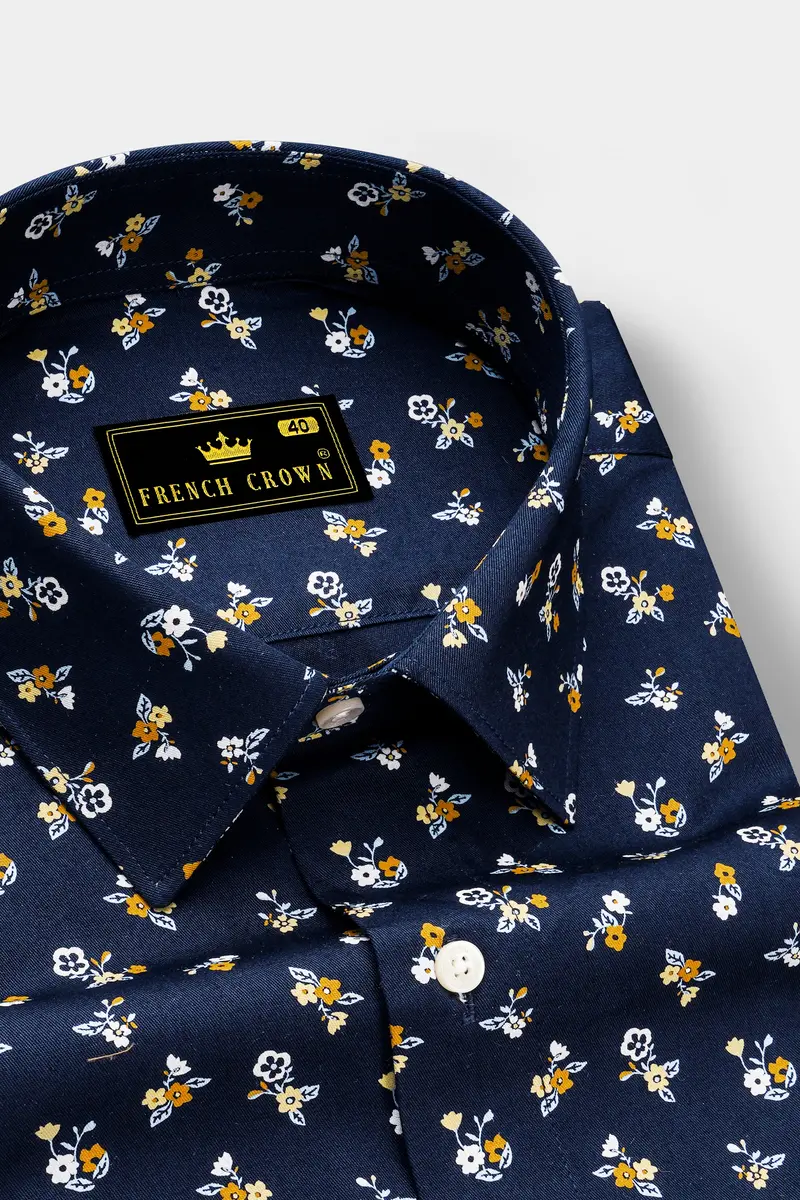 Ebony Blue Ditsy Printed Twill Premium Cotton Shirt 2