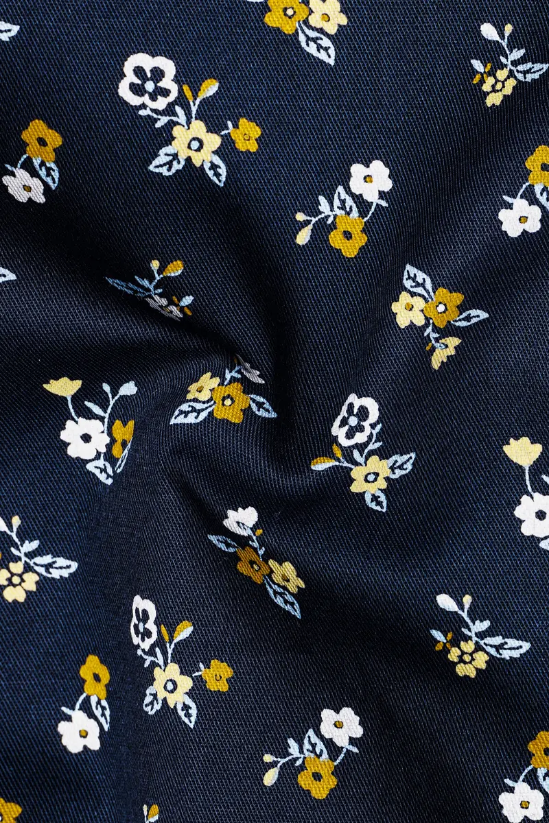 Ebony Blue Ditsy Printed Twill Premium Cotton Shirt 3