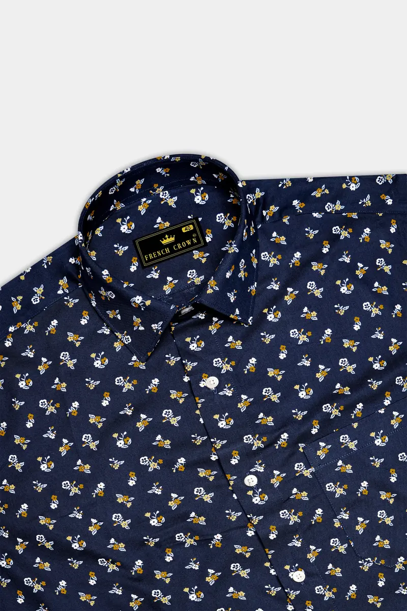 Ebony Blue Ditsy Printed Twill Premium Cotton Shirt 5