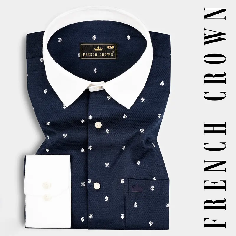 Ebony Blue Dobby Textured Premium Cotton Shirt 1