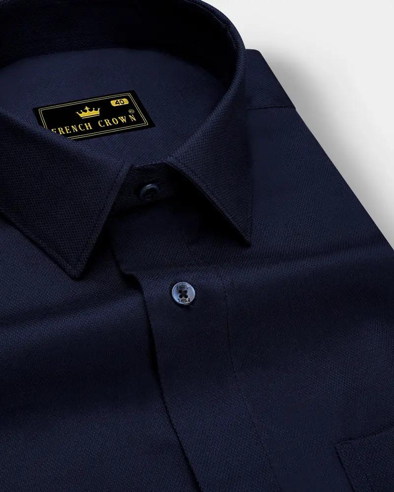 Ebony Blue Dobby Textured Premium Giza Cotton Shirt 1