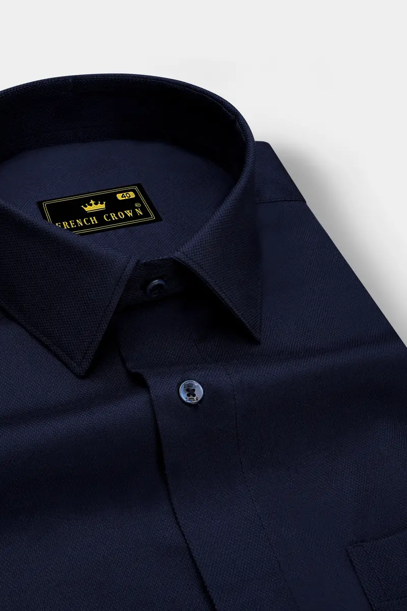 Ebony Blue Dobby Textured Premium Giza Cotton Shirt 2