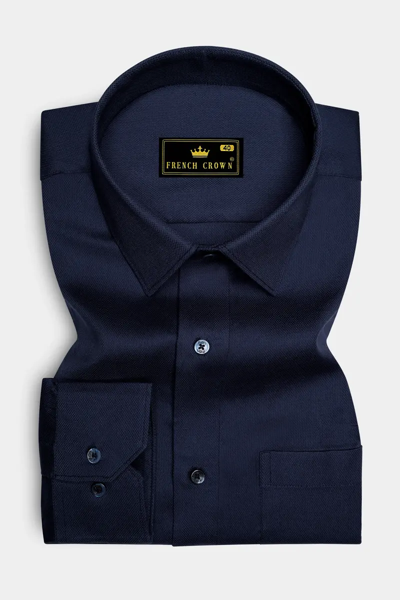 Ebony Blue Dobby Textured Premium Giza Cotton Shirt 4