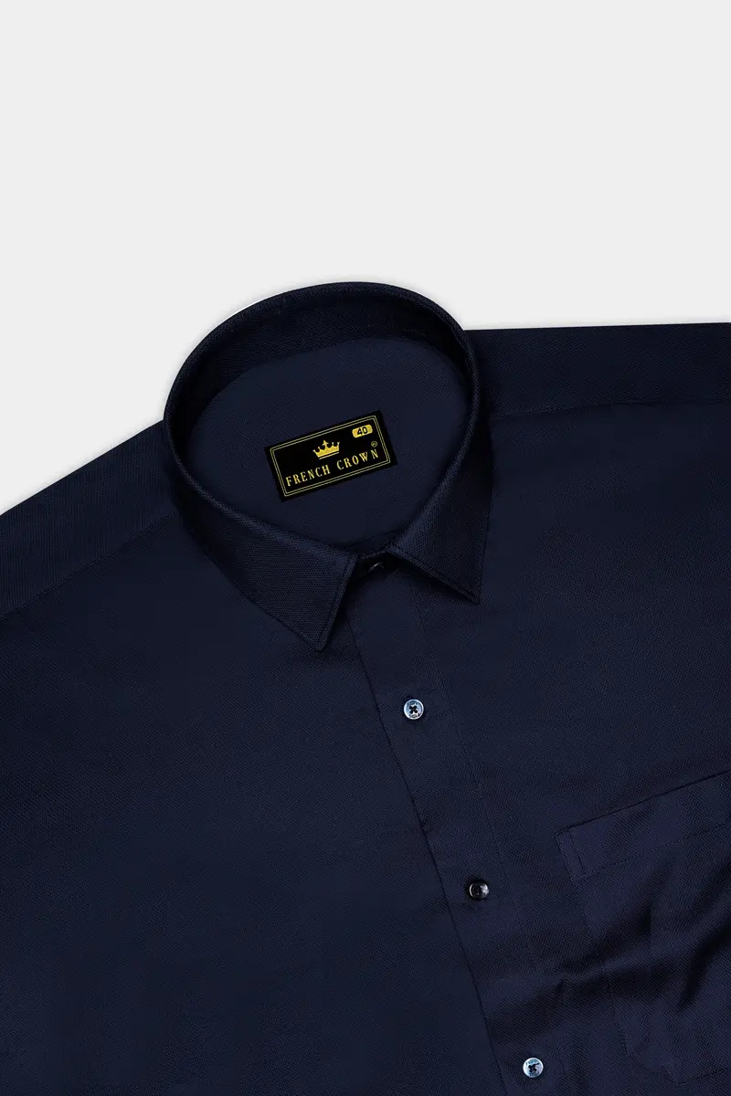 Ebony Blue Dobby Textured Premium Giza Cotton Shirt 5