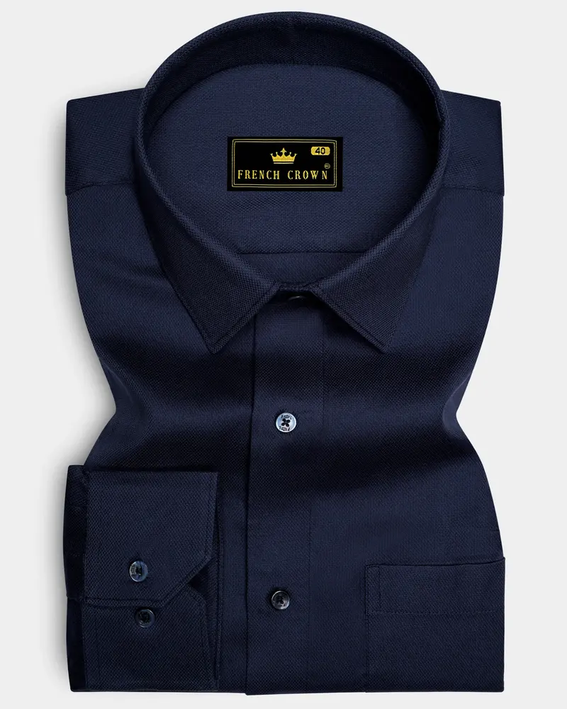Ebony Blue Dobby Textured Premium Giza Cotton Shirt 6