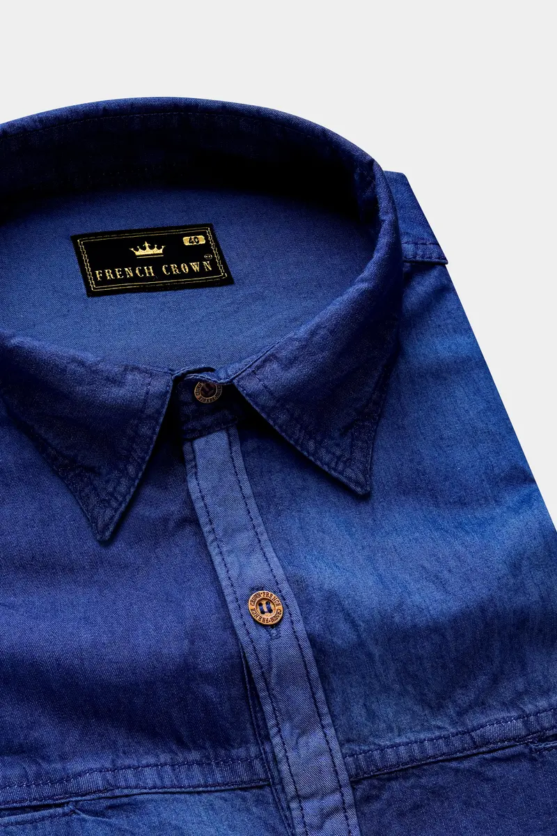 Ebony Blue Lightweight Denim Designer Shirt 4