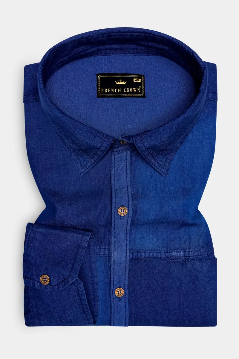 Ebony Blue Lightweight Denim Designer Shirt 5