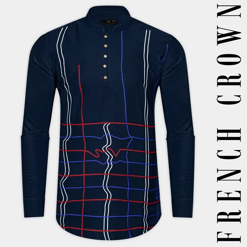 Ebony Blue Multicolor Stripes Super Soft Premium Kurta Shirt 1
