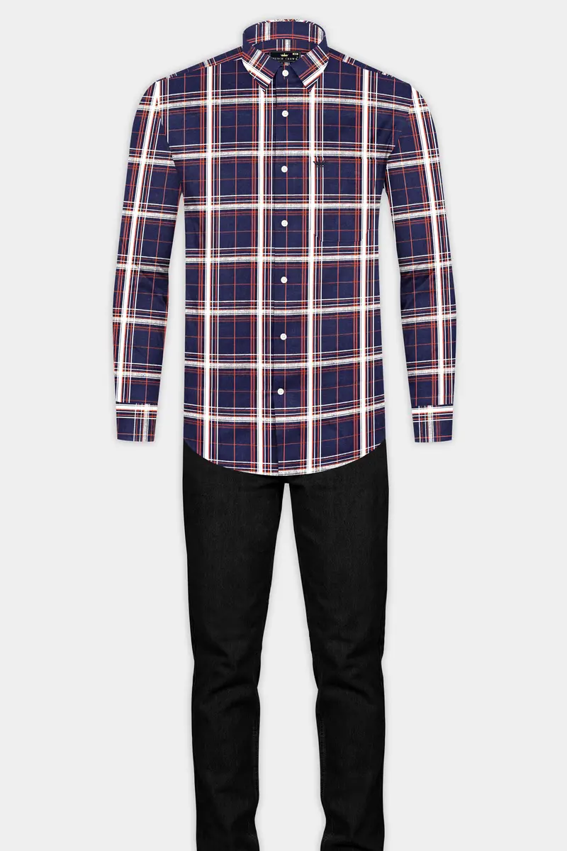 Ebony Blue Plaid Premium Cotton Shirt 6