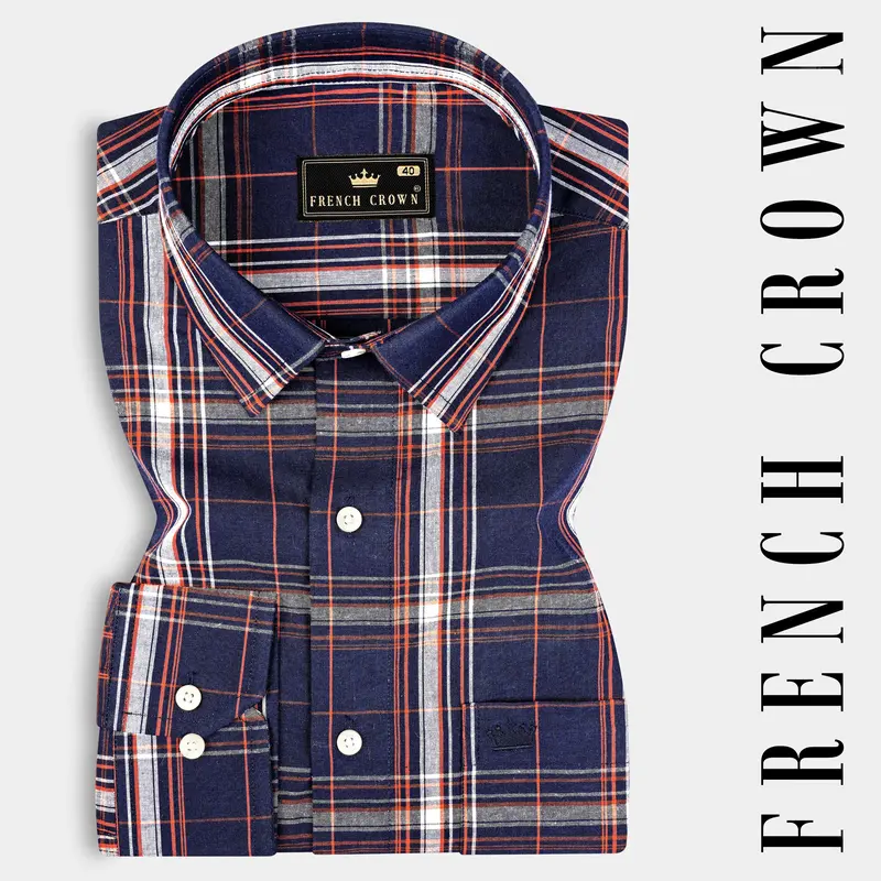 Ebony Blue Plaid Premium Cotton Shirt 7