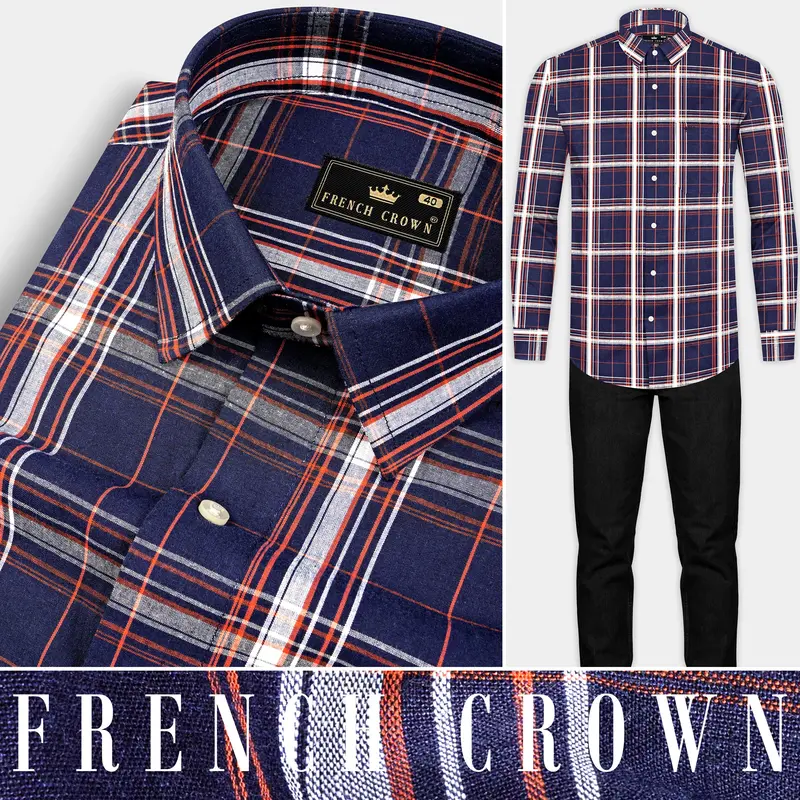Ebony Blue Plaid Premium Cotton Shirt 8