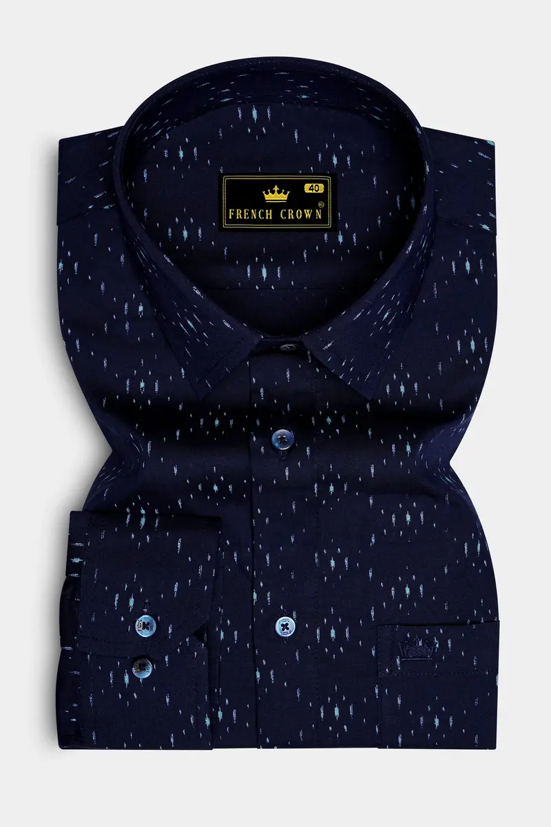 Ebony Blue Printed Premium Cotton Shirt 4