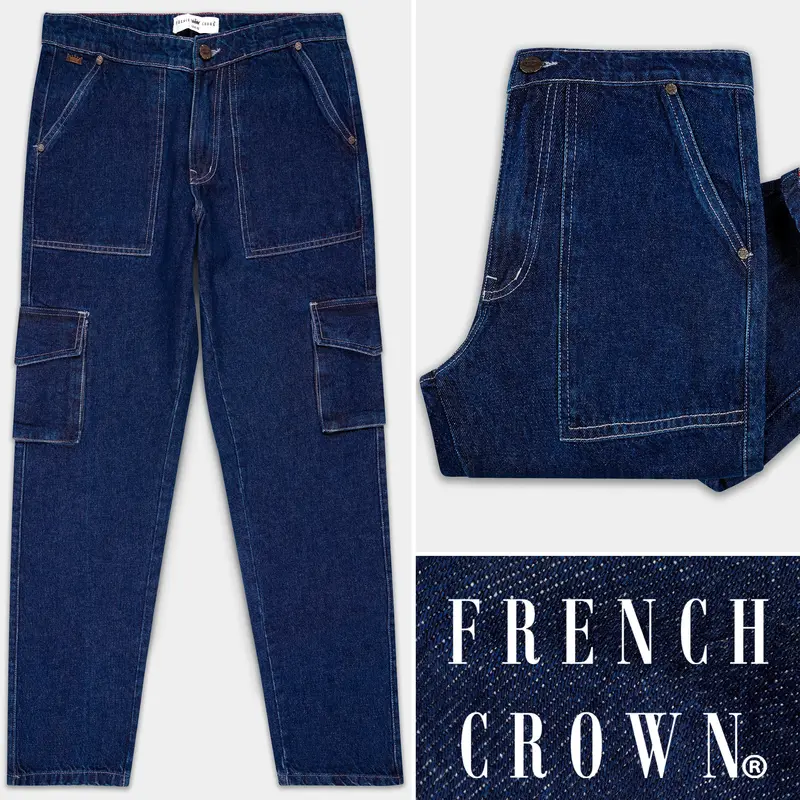 Ebony Blue Rinse Wash Stretchable Cargo Denim 1