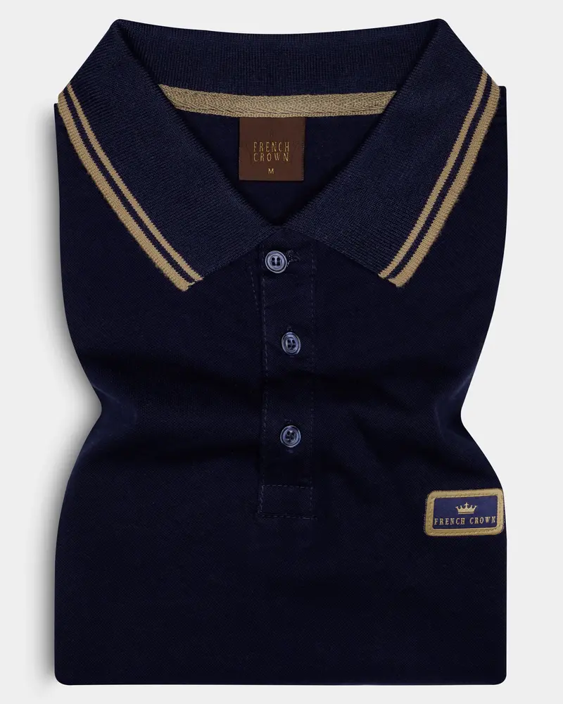 Ebony Blue Solid Premium Cotton Pique Polo 1