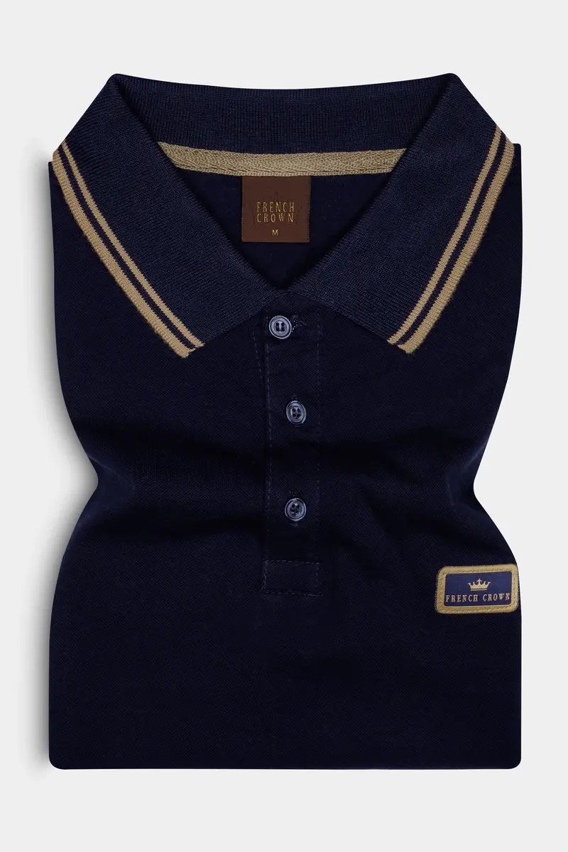 Ebony Blue Solid Premium Cotton Pique Polo 2