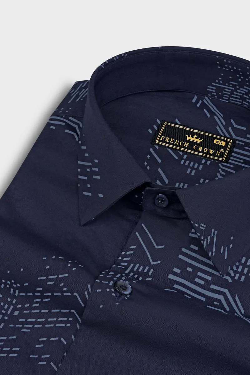 Ebony Blue Subtle Sheen Printed Super Soft Premium Cotton Shirt 1