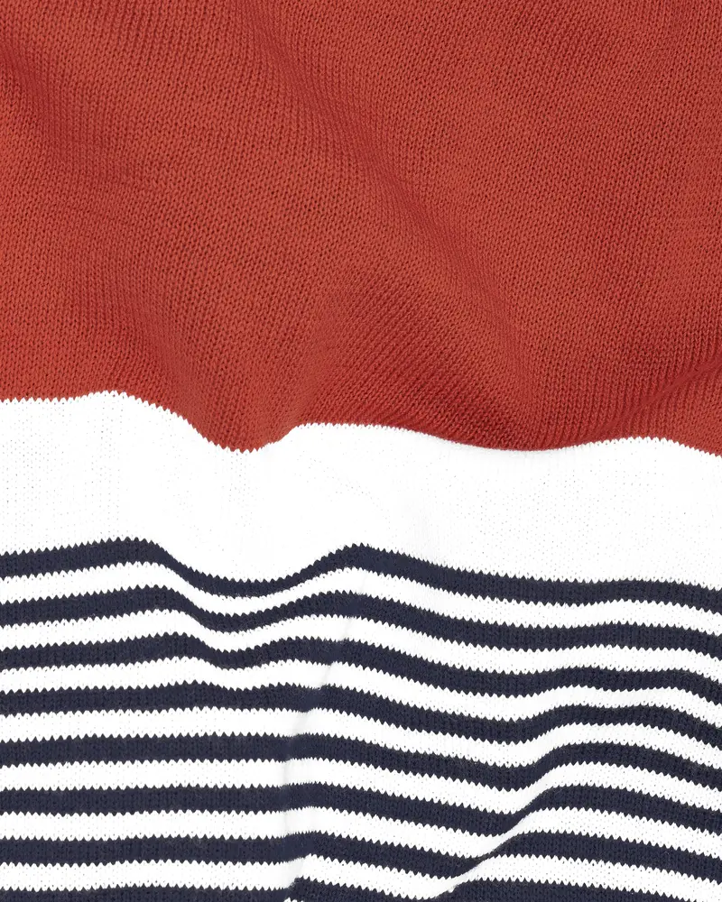 Ebony Blue With Carmine Red And White Striped Premium Interlock Cotton Fabric Sweatshirt 3