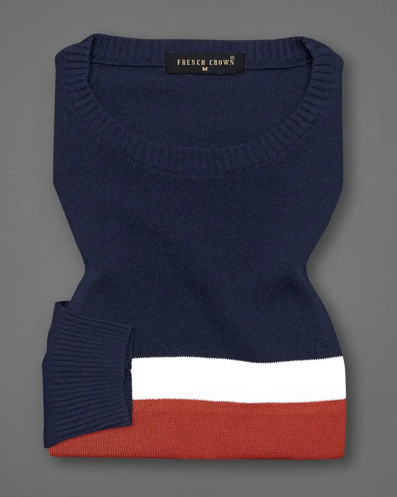 Ebony Blue With Carmine Red And White Striped Premium Interlock Cotton Fabric Sweatshirt 4