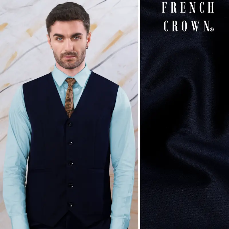 Ebony Blue Wool Rich Waistcoat 1