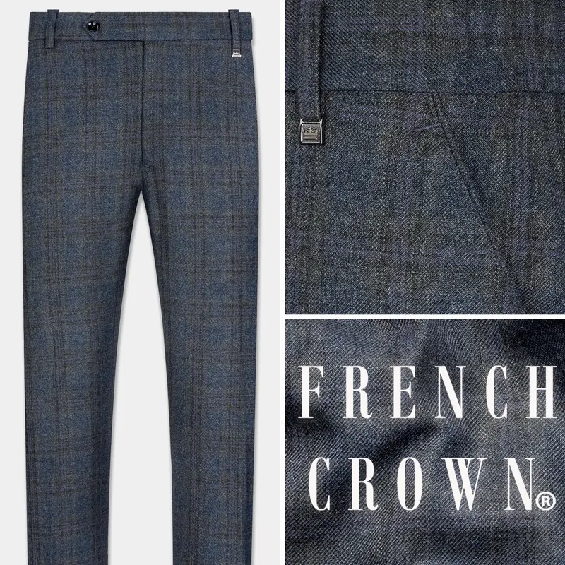 Ebony Clay Blue And Gravel Gray Plaid Tweed Pant 1